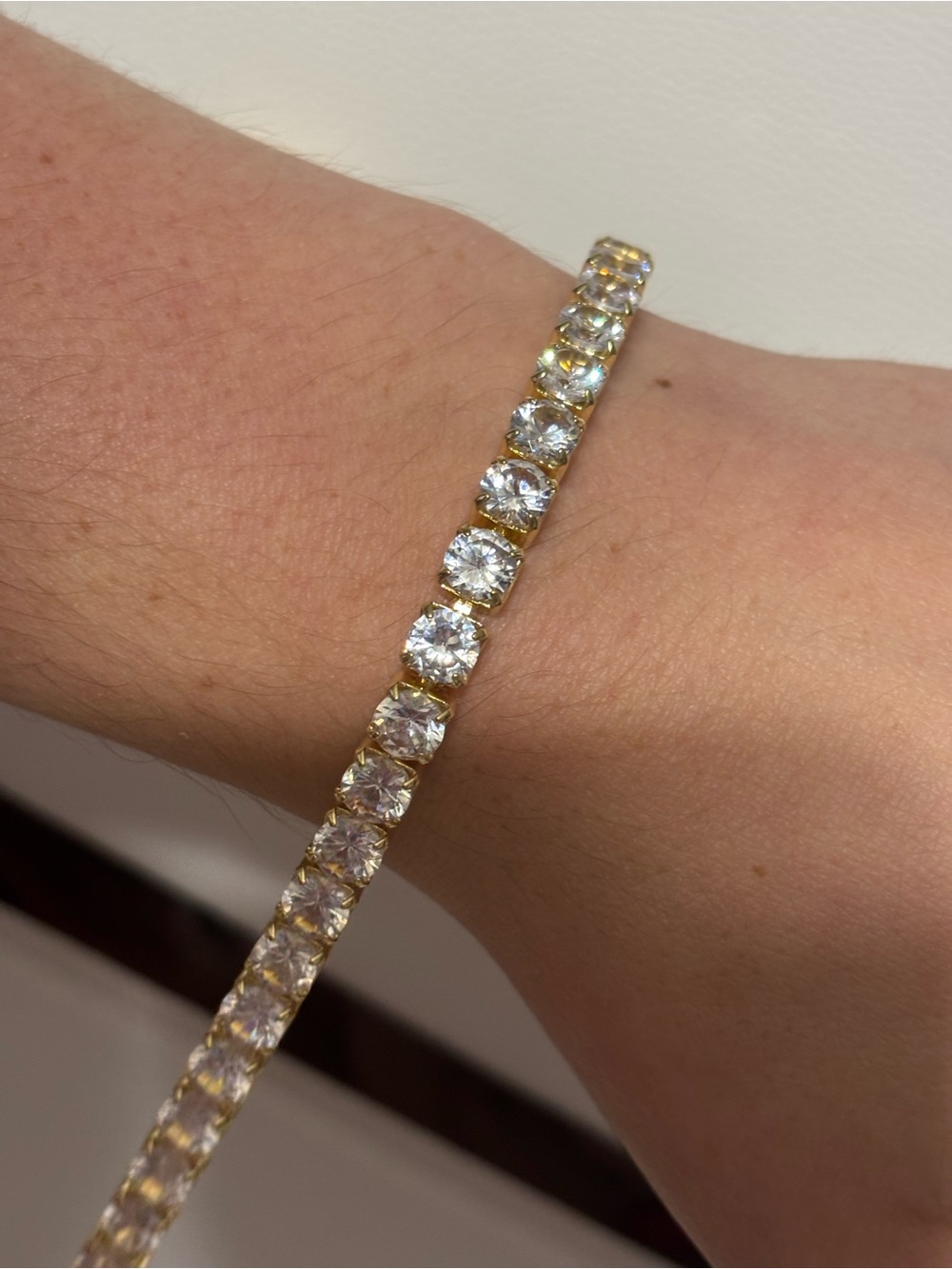 Gold Crystal Tennis Bracelet - Sparkling Clear Stones